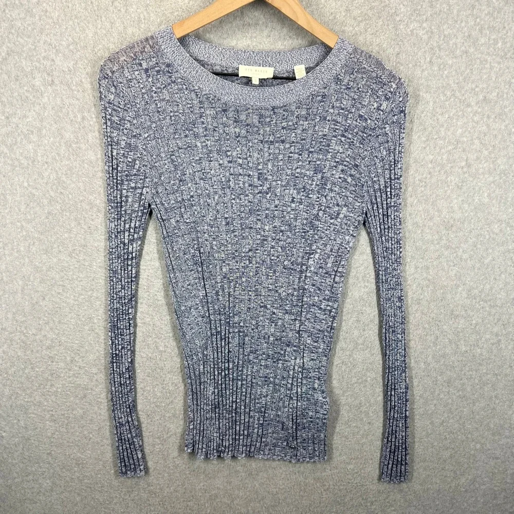 Ted Baker Iolana Ribbed Knit Sweater Womens 3 Blue‎ Long Sleeve Viscose Pullover